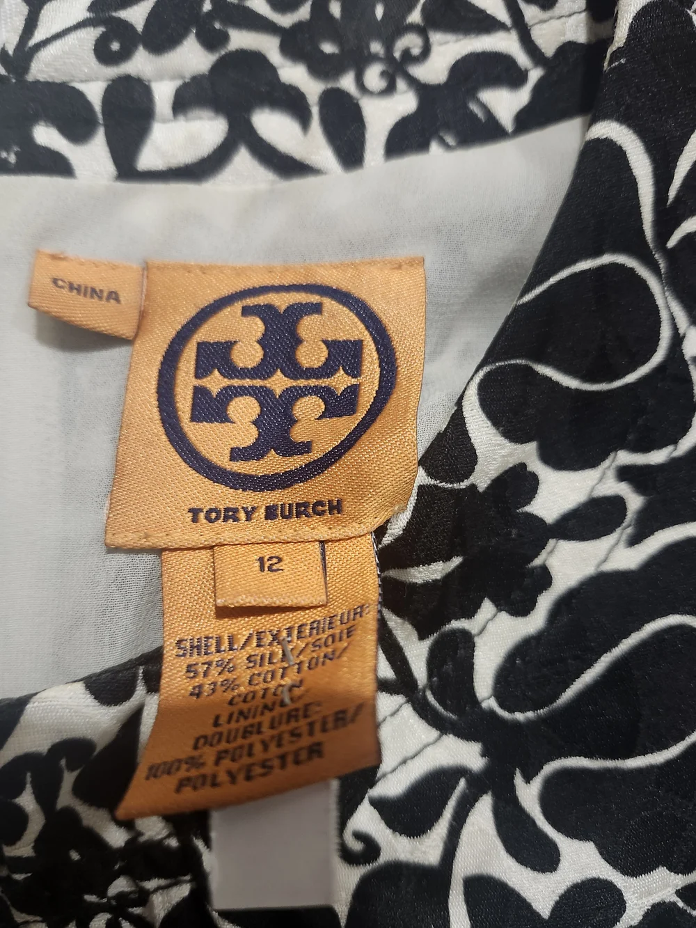 Tory Burch Belinda Silk Blend Jacquard Dress Black White Size 12 Elegant